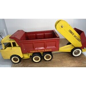 Structo Pressed Steel Sand Loader & Delux Dumper Red /yellow Vintage Works! Read
